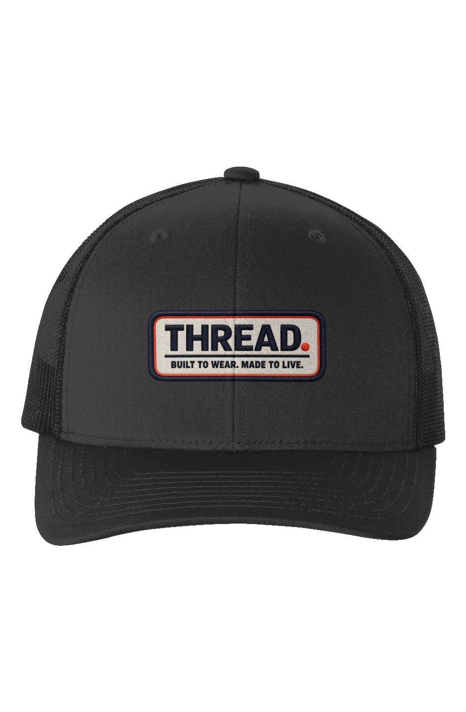 BLU. Six Panel Retro Trucker Cap — Black